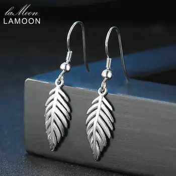 

LAMOON Ear Drop Dangle Earrings for Women Leaves Design 100% Real 925 Sterling Sliver Fine Jewelry Fashion Accessories EY274