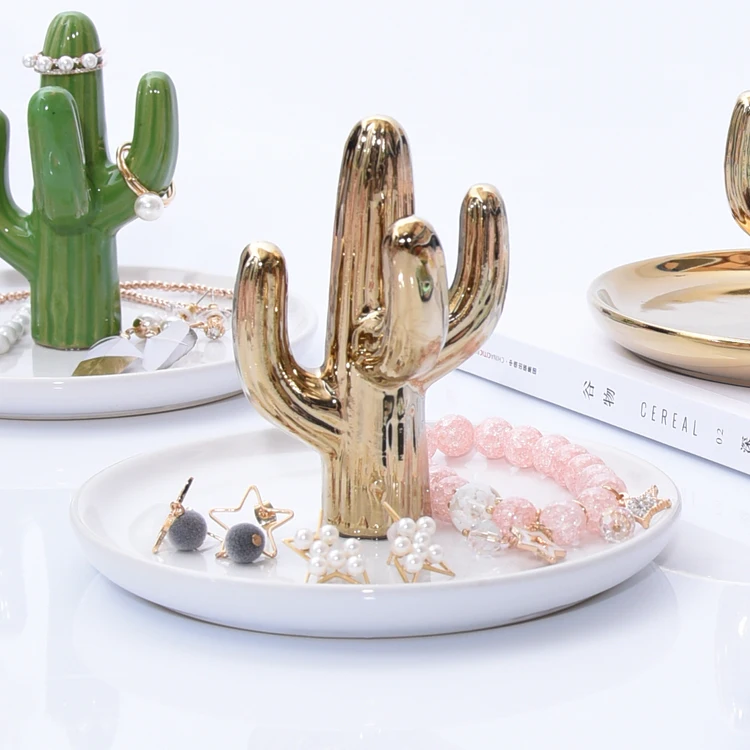 

Nordic Cactus Jewelery Plate Ceramic Rings Rack Decoration Candy Storage Tray