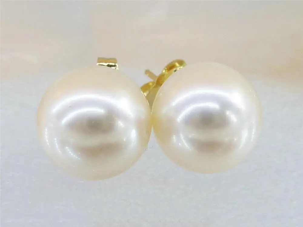

Gorgeous AAA++ 10mm White South Sea Round Pearl Stud Earring 14 gold Gift