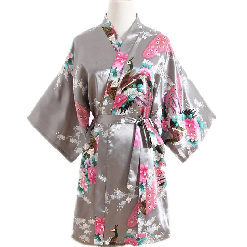 Sexy XXXL Bride Bridesmaid Wedding Dressing Robe Gray Lady Kimono Bath Gown Large Size Casual Sleepwear Floral Nightgown SG73