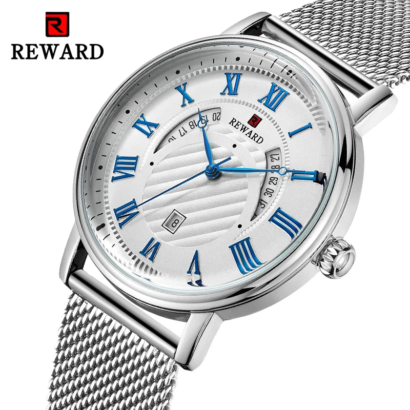 

REWARD Luxury Brand Men's Watches Fashion Silver Full Steel Men Watch Japanese Quartz Movement Wristwatch For Man Business Clock