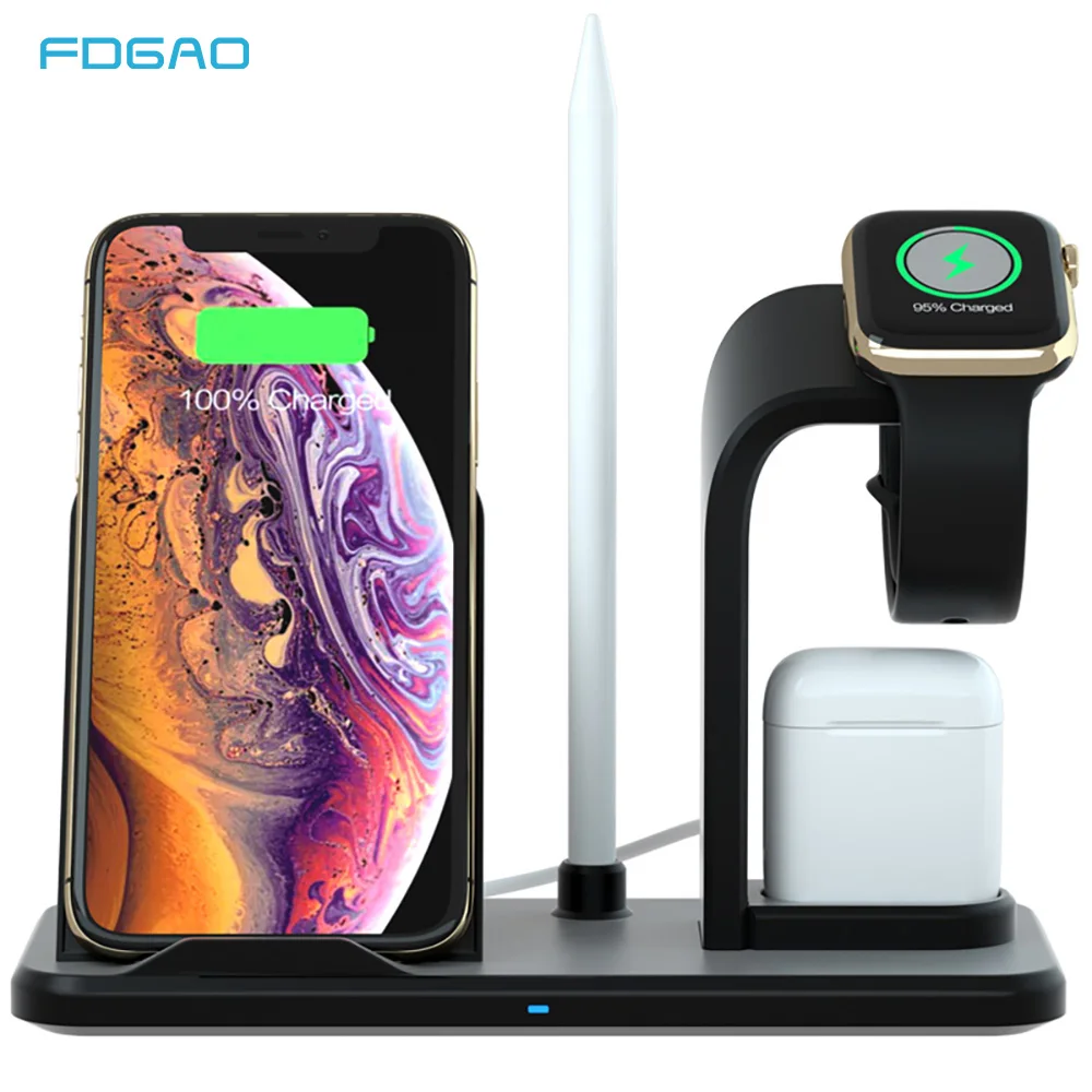 

FDGAO QI Wireless Charger For iPhone 8 Plus X XS Max XR Samsung S10 10W Fast Charging Dock Station For AirPods Apple Watch 2 3 4