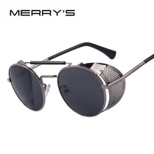 MERRY’S Women Retro Design Round Sunglasses Men Shields Steampunk Sunglasses Oculos de sol UV400