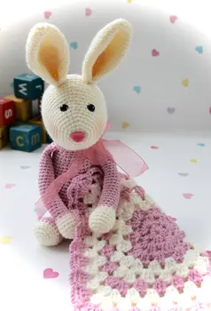 

Crochet Rabbit Bunny toy and doll baby rattle