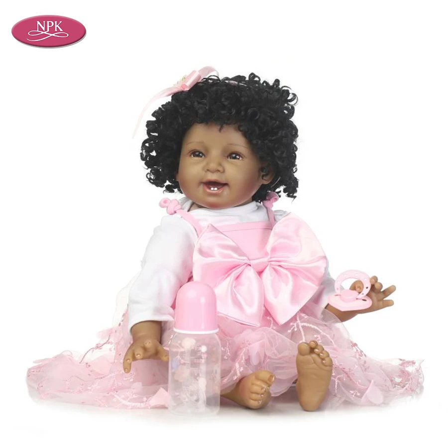 

NPK 22inch Silicone Vinyl Reborn Baby Dolls Curly Hair Wig Black Girl Lifelike Toddler Baby Bonecas Toys Reborn Bebe De Menina