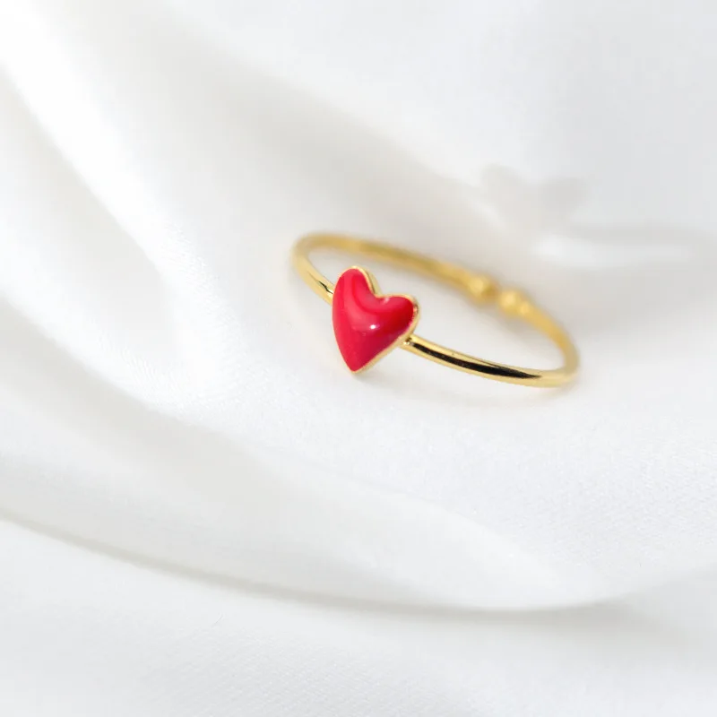 Trusta 100% 925 Real Sterling Silver Fashion Jewelry Gold Red Heart Cocktail Ring Sizable 5 6 7 Girl 2018 Kids Xmas Gift XY855