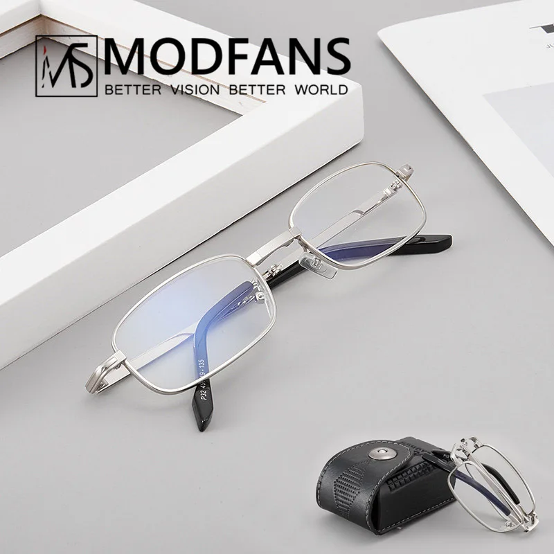 Folding Reading Glasses Men Metal Computer Presbyopic Glasses Women Silver Frame Rectangular Thin Optics Foldable Glass High Q