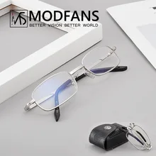 Folding Reading Glasses Men Metal Computer Presbyopic Glasses Women Silver Frame Rectangular Thin Optics Foldable Glass High Q