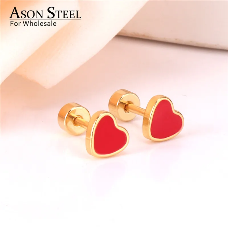 Серьги гвоздики ASONSTEEL 12 парт/лот золотого/серебряного цвета в форме сердца с