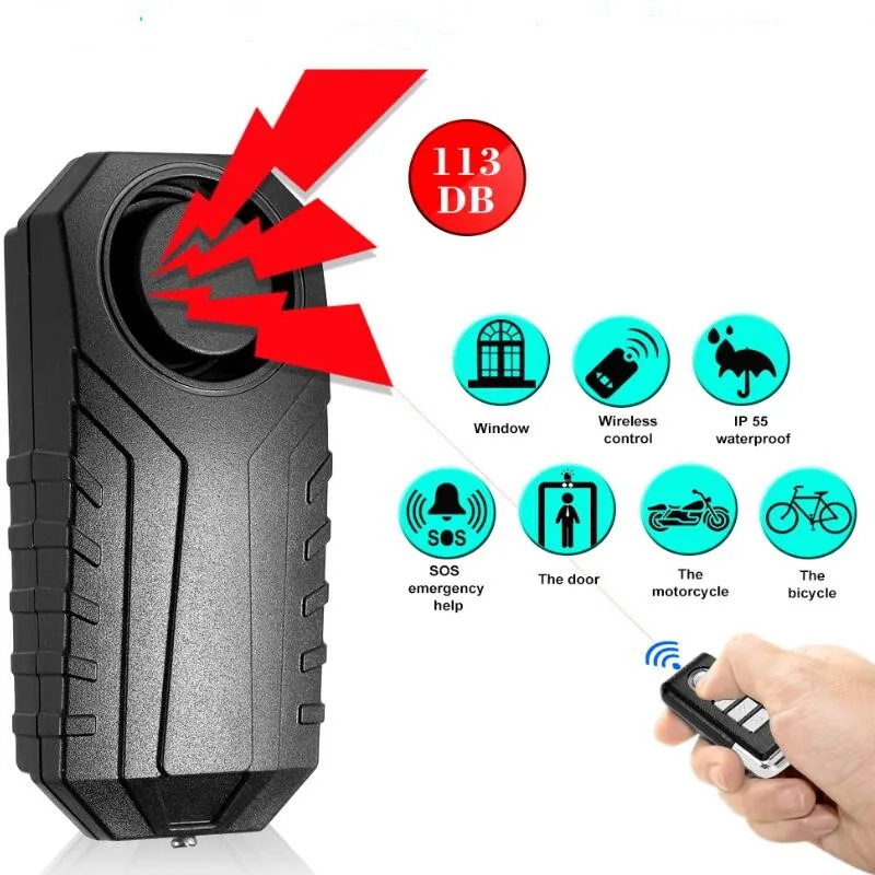 113dB Loud Wireless Bicycle Anti-theft Alarm Waterproof Door/ Window Vibration Alarm Intelligent Remote Control Alarm Sensor home alarm wireless remote control window sensor 120db security door alarm sensor 9v battery magnetic switch anti theft alarm