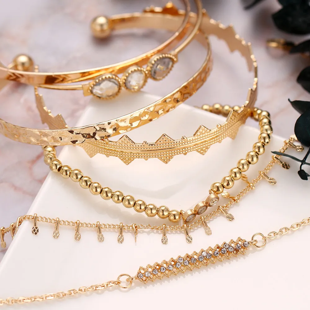 Bohemian Bracelets& Bangles Set Gold Bead Charm Bracelet For Women Rhinestone Crystal Bracelet Pulseras Mujer Bijoux Femme