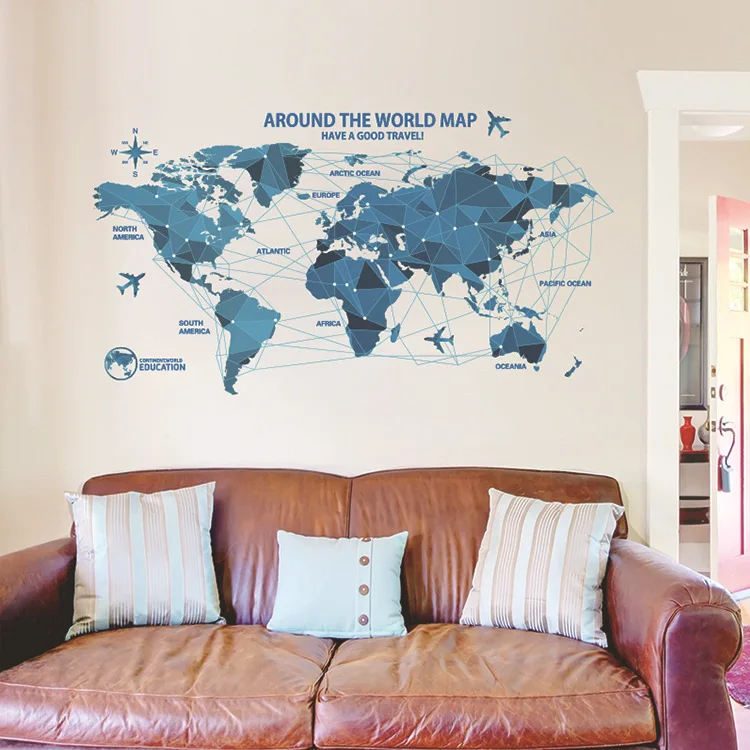 Us 5 68 5 Off Creative World Map Wall Stickers Science Technology Origami Map Wall Decal Home Decor Art Living Room Bedroom Backdrop Wallpaper In