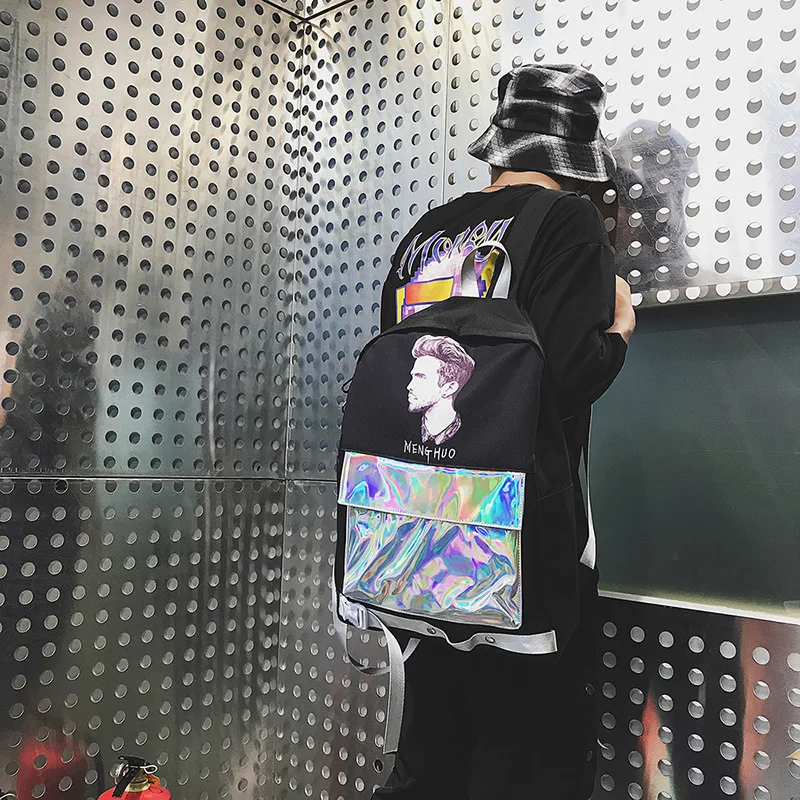 Menghuo Patchwork Women Backpack Laser Holographic Bag Mochila Feminino Silver Multicolor School Bags Leather Daypack Olografico (23)