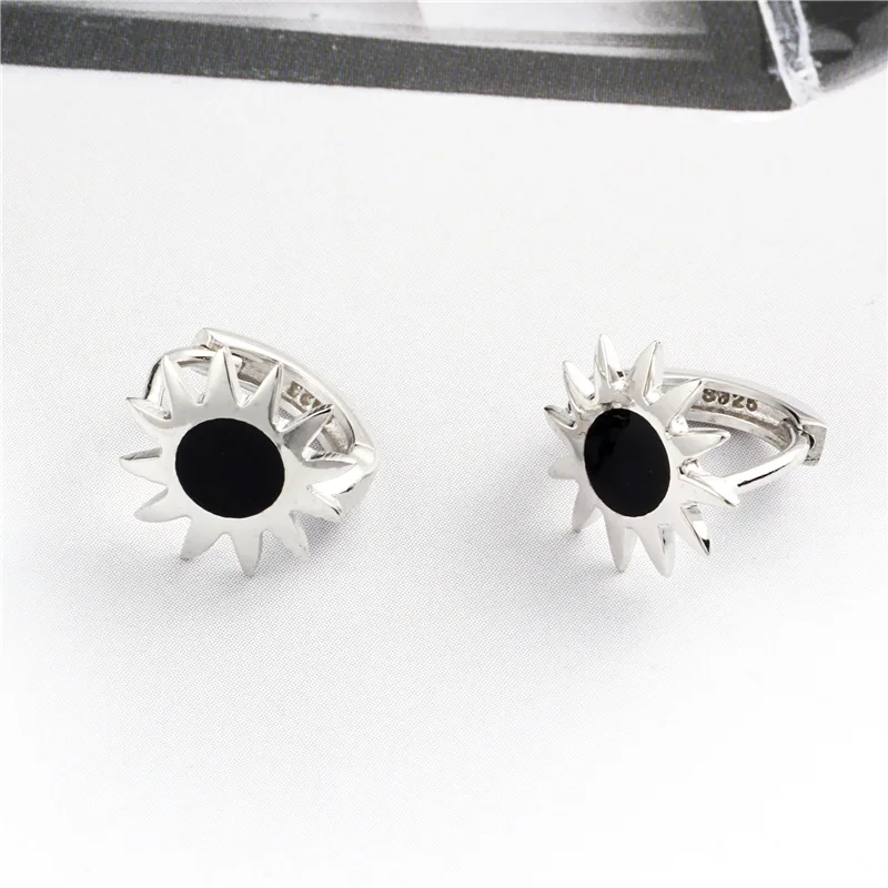black drop glaze sunflower earring 100% 925 Sterling silver Jewelry fashion Hypoallergenic clip earrings for women girl gift