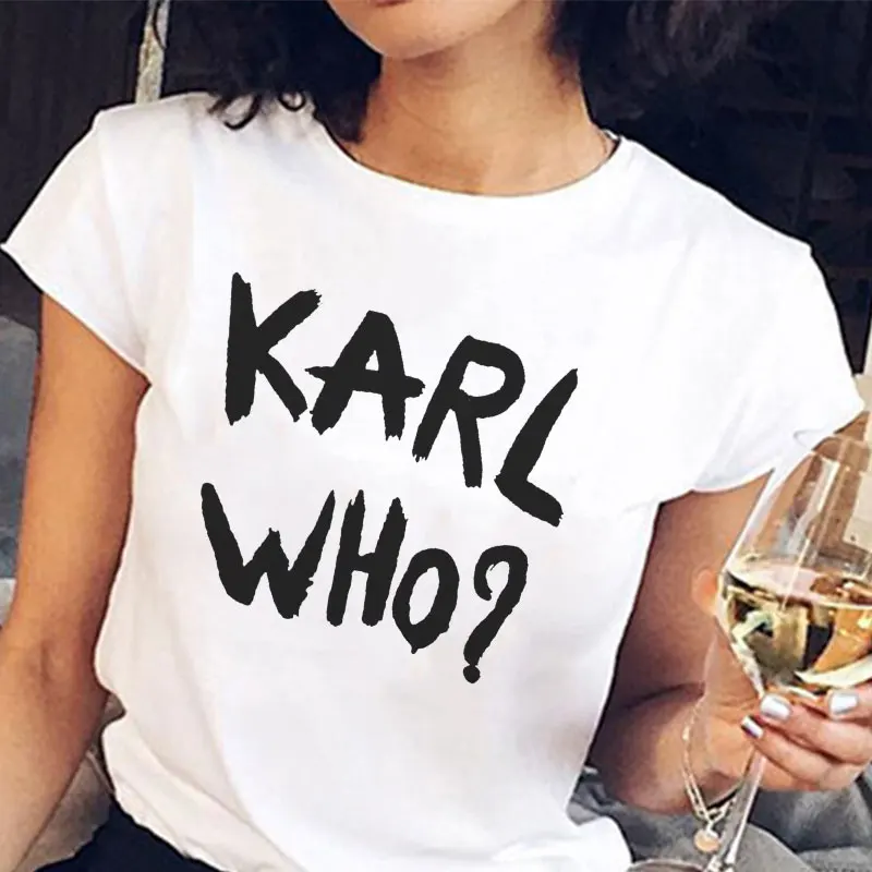 

Karl Fashion Tshirt Funny Female T-shirt White Streetwear Women KARL WHO Letter Printed T-shirt Korean Style Kpop Tops