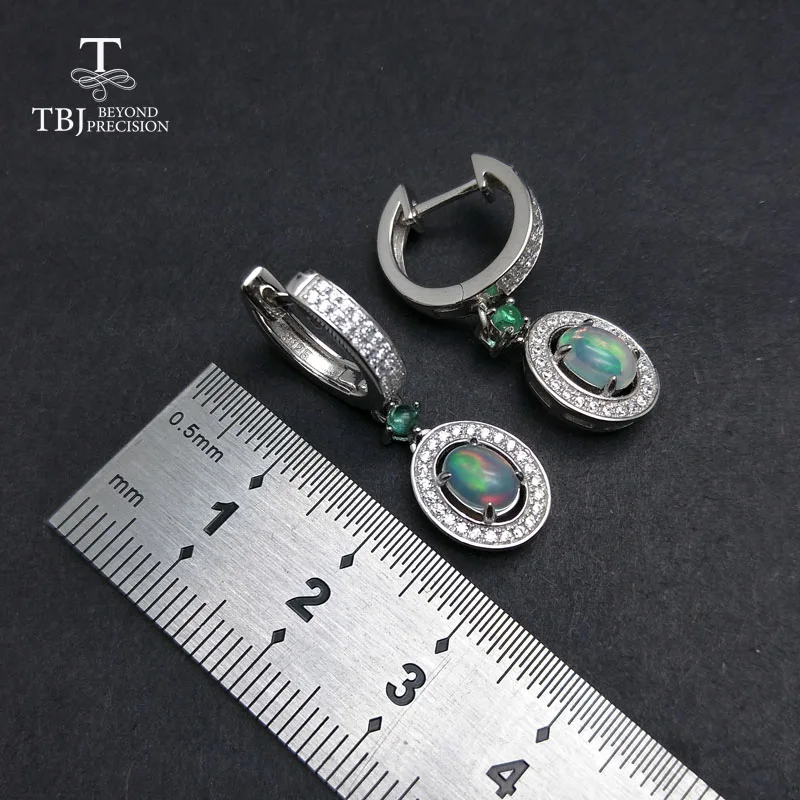TBJ, новые классические серьги с застежкой с натуральным опалом и зелёный Изумрудный камень ювелирные изделия из стерлингового серебра 925 пробы для юбилея - Цвет камня: opal emerald