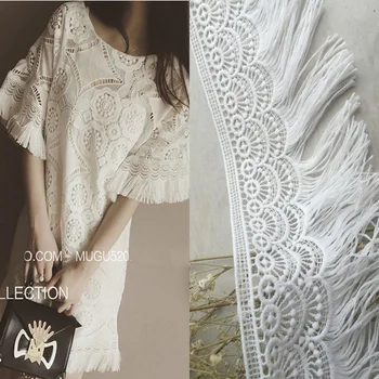 

15Yards/lot Free Shipping 9CM Width Handmade Milk silk Fringe Lace Trim with Tassel for clothing edge