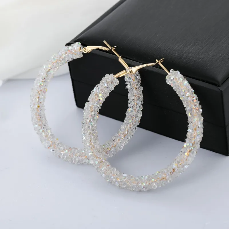 

Charm Geometric Earrings For Women Accessories Vintage Round Shiny Crystal Rhinestone Big Earring Fashion Jewelry Women Gift