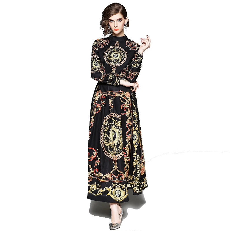

Women Vintage Floral Print Summer Dress Long Sleeve Dress Loose Maxi Dresses Vestido
