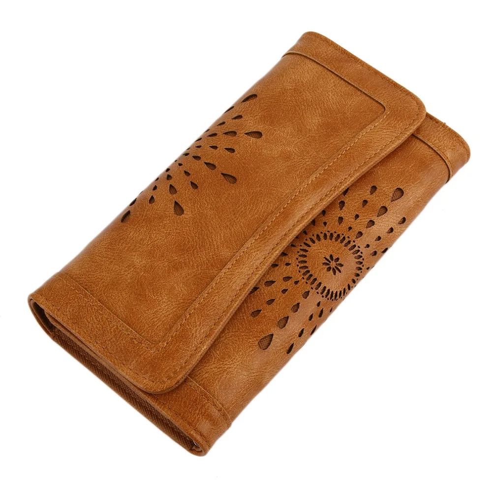 

Women Vintage Engrave and Hollow Long PU Leather Wallet Card Holder Coin Pocket Women's Purse ZI129802