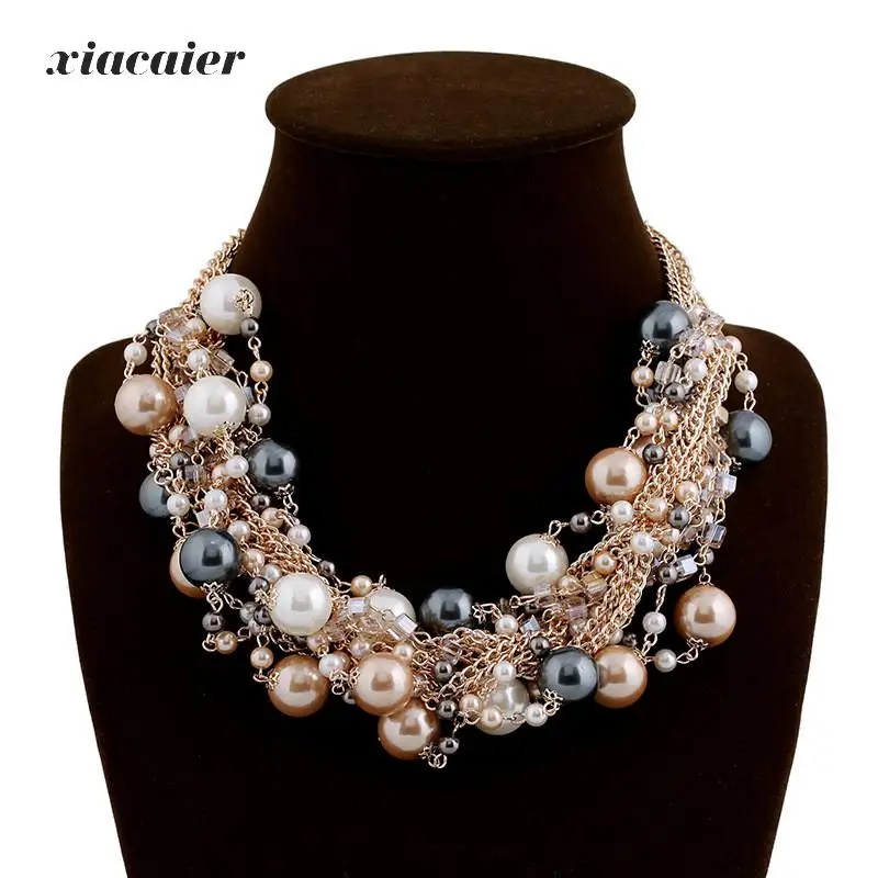

Xiacaier Vintage Chokers Necklaces Women Simulated-pearl Gold Color Choker Necklace Bijoux Femme Statement Necklace Wedding Gift