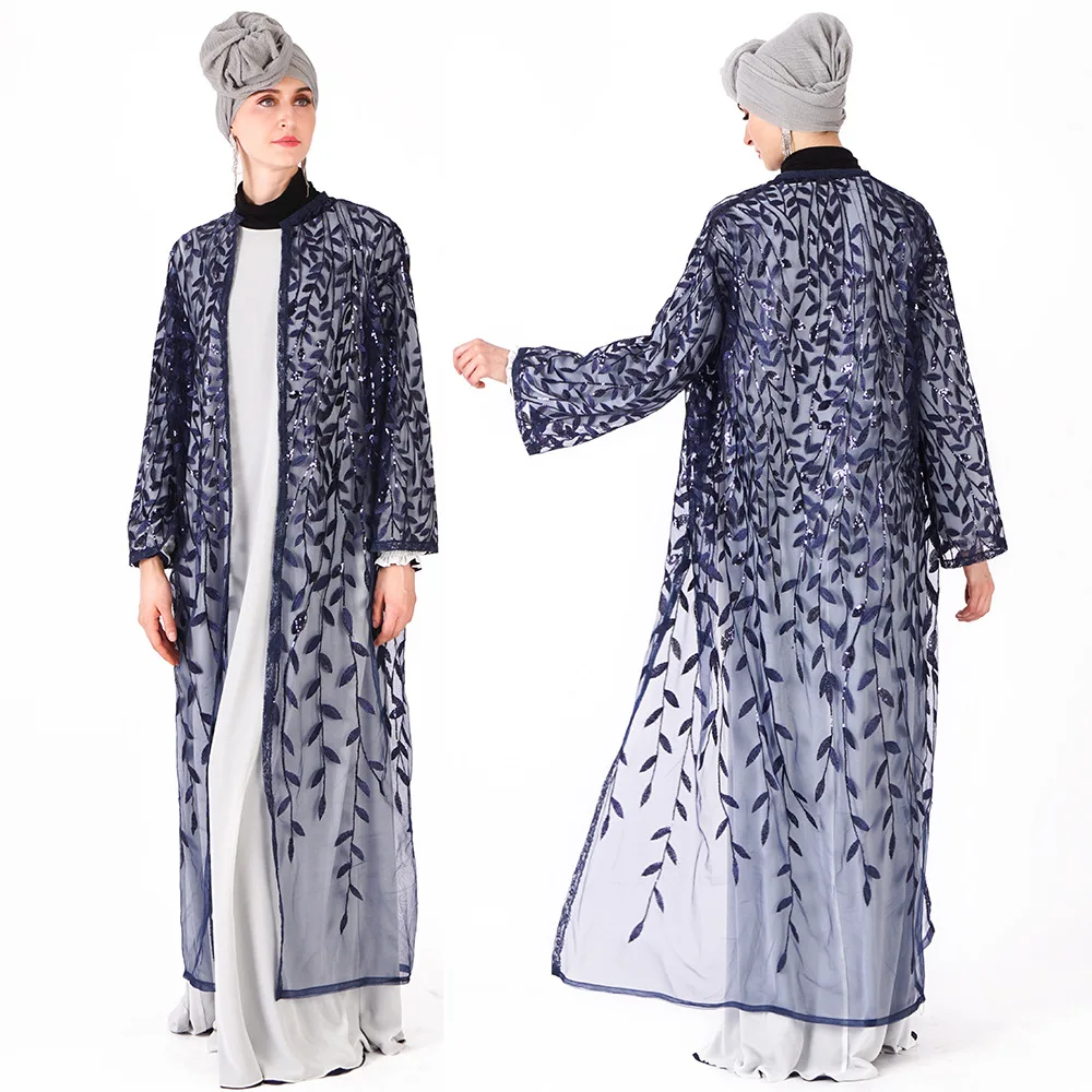 2019 новые женские мусульманские платья длинная юбка Кардиган роскошная кружевная ткань с блестками бесшовная Мода абайя кимоно ислам