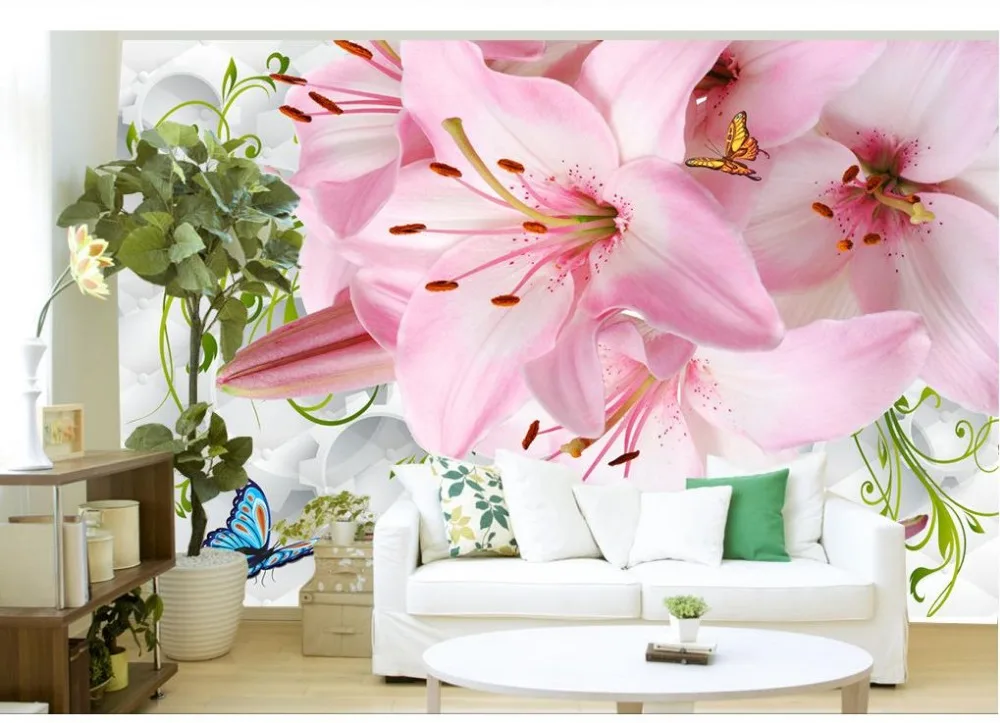 Pink flower 3d wallpaper modern for living room murals 3d flower