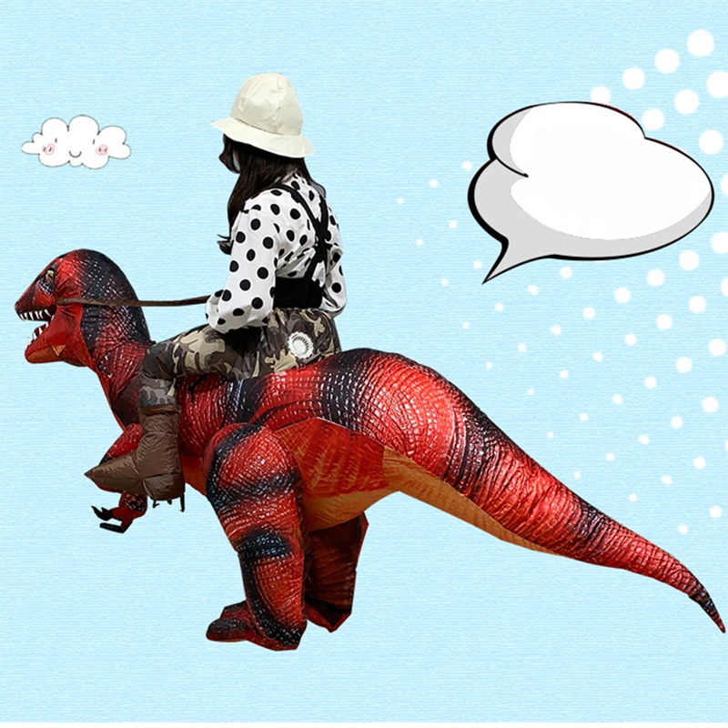 Взрослый красный Велоцираптор надувной костюм динозавра, костюм для езды, забавные вечерние платья унисекс, костюм на Хэллоуин для женщин и мужчин