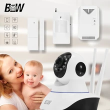 Wi-fi ip security camera + sensor de puerta/pir motion sensor/detector de gas mini wifi cámara inalámbrica sistema de alarma cuidado del bebé bw002d