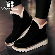 RIZABINA/теплые женские зимние ботинки на меху зимняя обувь на плоской платформе Ботильоны Женская модная Повседневная зимняя обувь Размеры 33-43