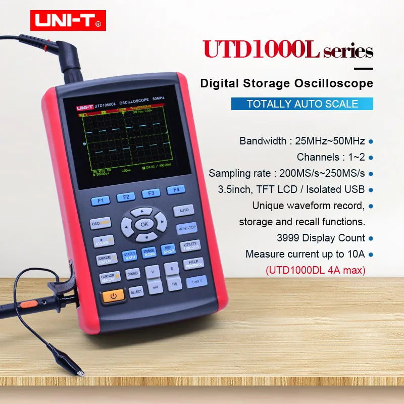 Ручной цифровой осциллограф UNI T UTD1025CL частота дискретизации 200 МГц полоса