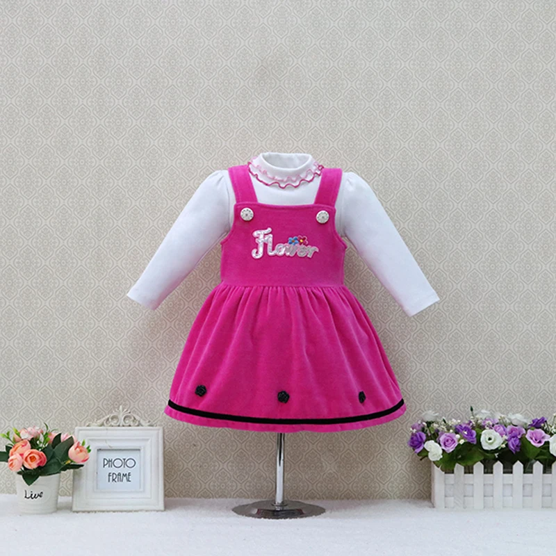 Autumn and Winter baby long-sleeved girls pure cotton blouse+velour wedding dress 2 pieces/set children christmas kids clothes