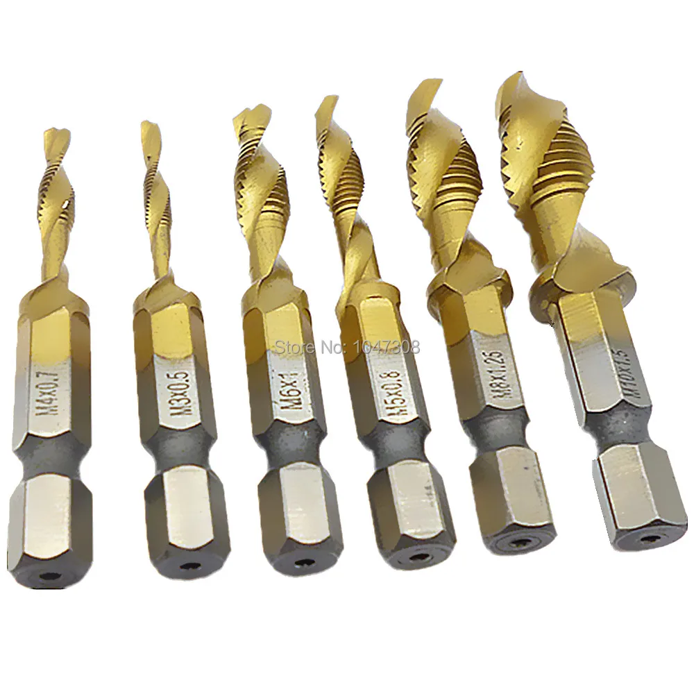 6pcs Titanium Drill Tap Countersink Deburr Metric Bit Combination Drill Tap Hss6542 M3 M10 Screw
