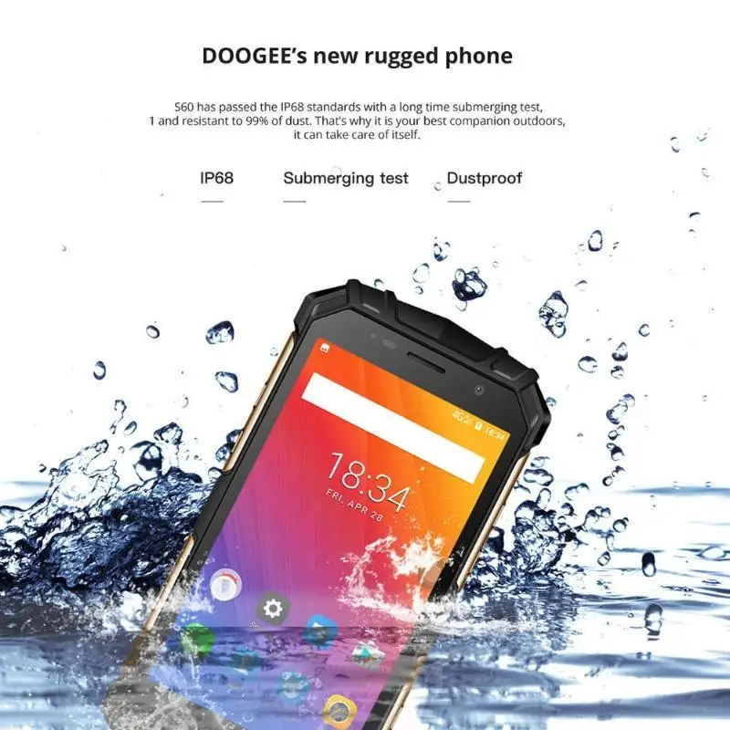 Doogee S60 Ip68 Водонепроницаемая камера 5580 МП смартфон 5,2 мАч Беспроводная зарядка ''Fhd Helio P25 Восьмиядерный мобильный телефон 6 ГБ 64 ГБ