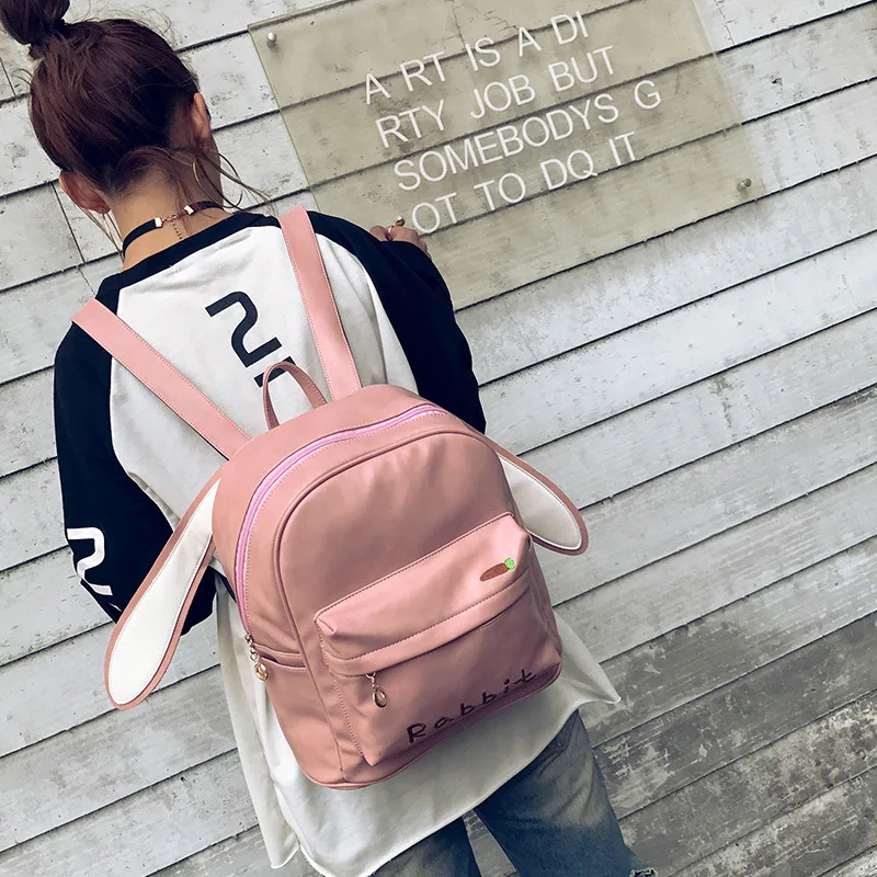 Vogue Star Fresh Students Backpack Female Korean Backpacks School Rabbit Ears Shoulder Bag PU leather Backpack