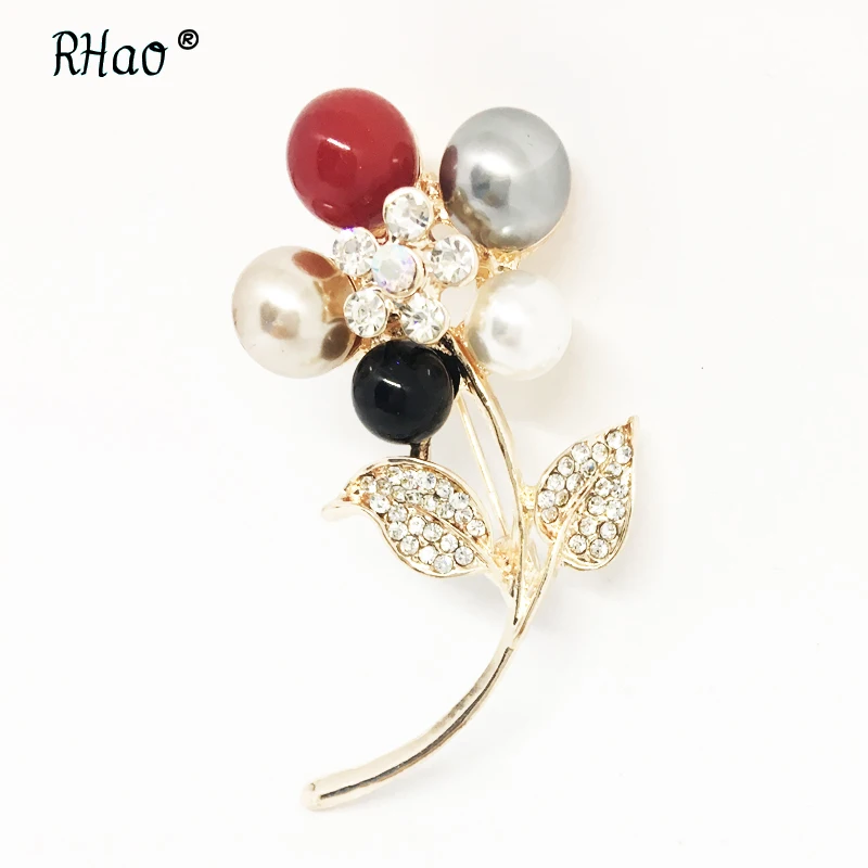 

RHao Romantic Colorful Beaded pearl Flower Brooch women corsage Hijab pins Wedding bridal pins lady girls scarf buckles jewelry