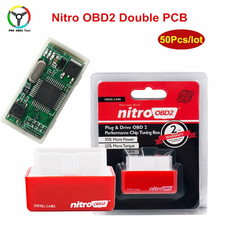 

50Pcs/Lot Nitro OBD2 Plug And Drive NitroOBD2 Performance Chip Tuning Box for Diesel Cars OBD 2 OBDII Chip Tuning Box