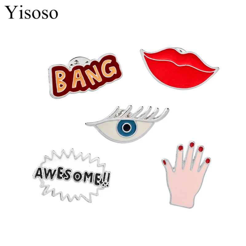 

Yisoso fashion shirt collar brooch pins set sexy red lip hand eye set Enamel brooches Pins for Clothes/Bags/Backpacks/Jackets