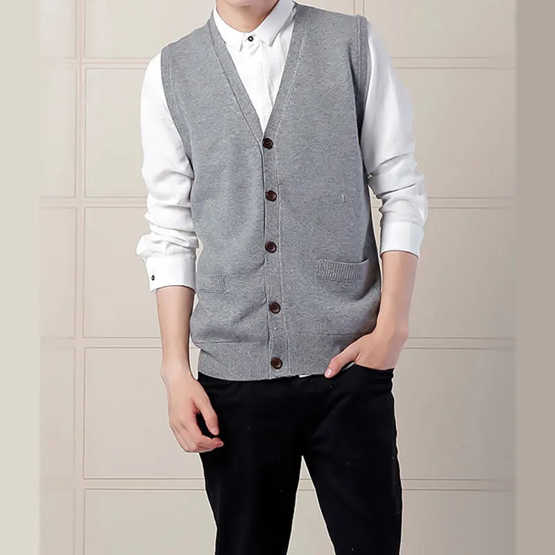 Mens Cardigan Sweater Vest Solid Color Sleeveless Sweater Men V neck