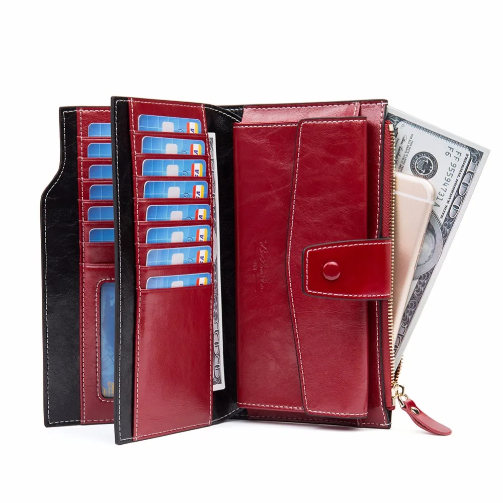 

BOSTANTEN Womens Wallet Genuine Leather Wallets Large Capacity Cash Cluth Purses with Zipper Pocket
