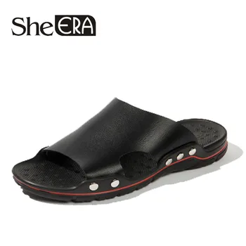 

2019 New Fashion Brand Men Leather Sandals Mens Casual Sewing sneakers Outdoor Beach Shoes Rubber Sole leisure sandalias hombre