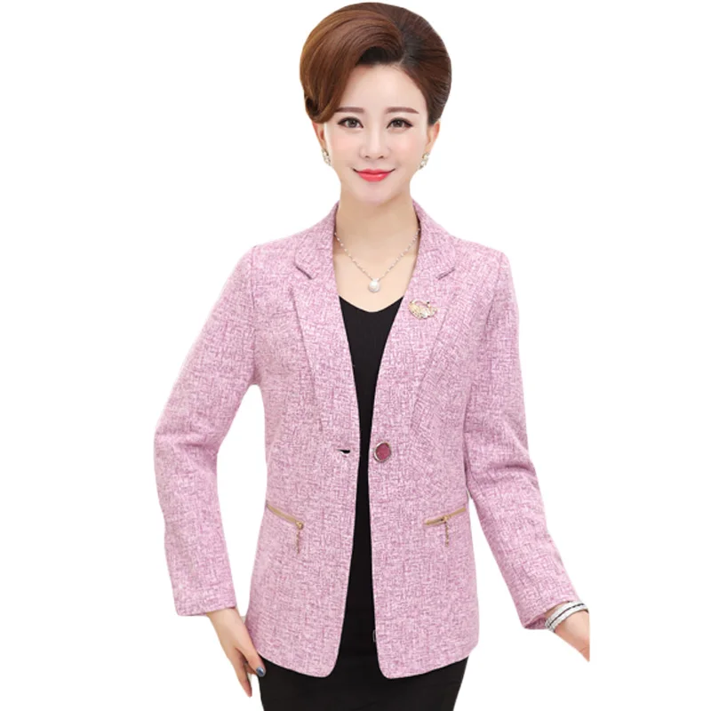 Демисезонный XL-5XL плюс Размеры Для женщин куртка Slim Fit Long-Sleeve One Button Blazer Femme мать верхней женской одежды XH290