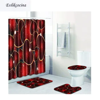 

Free Shipping 4Pcs Red Hearts Banyo Paspas Bathroom Bath Mat Set Non slip Tapete Banheiro Washable Toilet Rugs Alfombra Bano