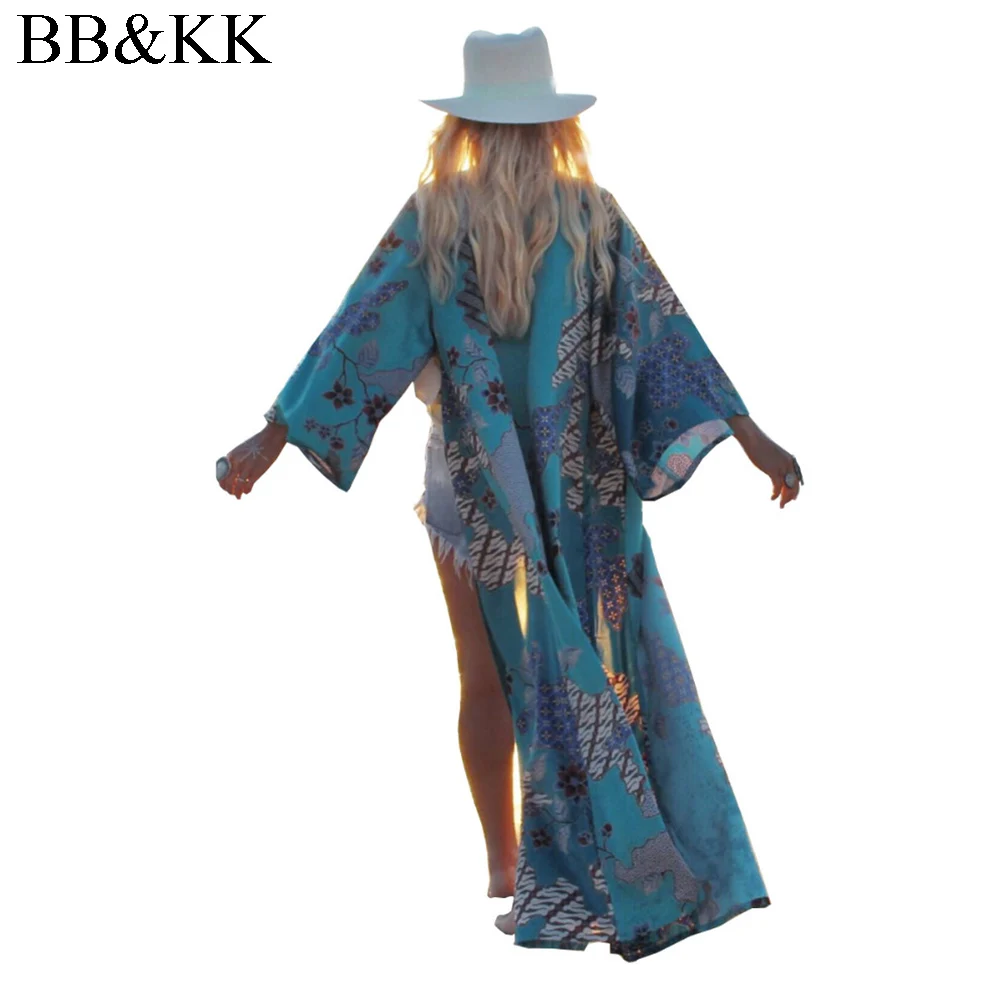 Женские кимоно блузка с длинным рукавом геометрический принт кардиганы Longo Feminino