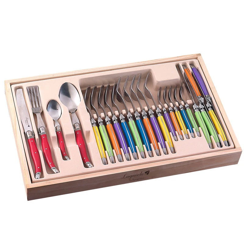 

Laguiole Style 24pcs Dinnerware Set Stainless steel Dinner Set Steak Knife Fork Teaspoon Rainbow Cutlery Set Christmas Gift Home