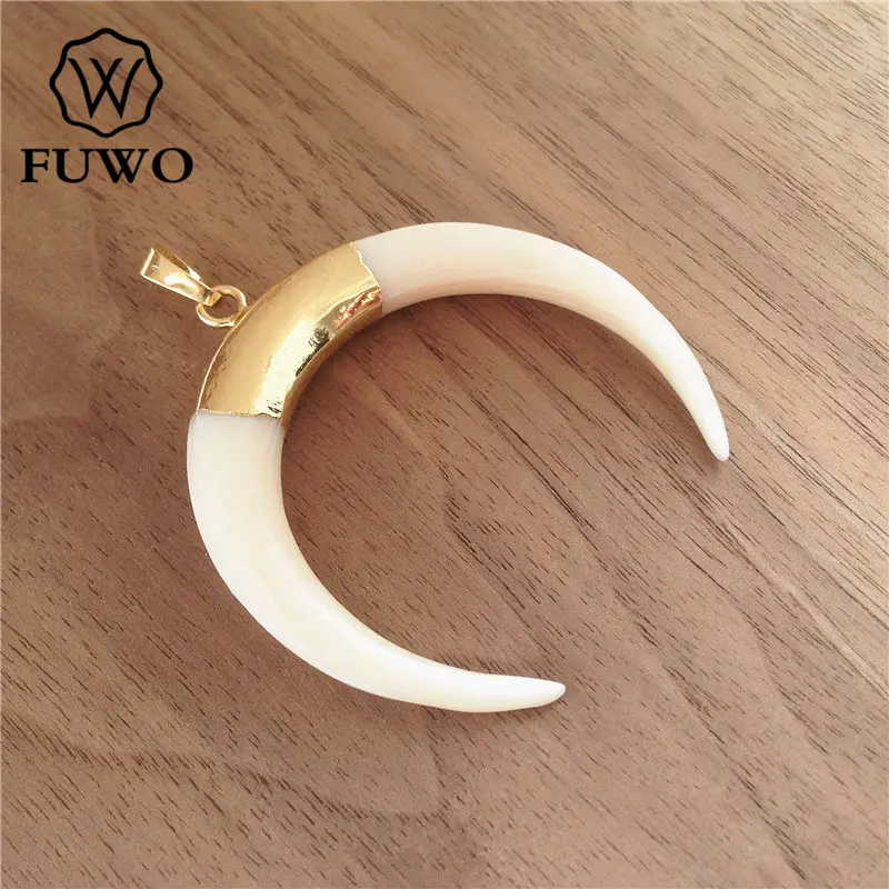 FUWO Большой размер Мода натуральный белый корпус кулон с дизайном «полумесяц» 24K золото Гальванизированный минималистичный береговой ювелирные изделия PD529
