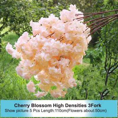 High Densities 4 6 fork Fake Cherry Blossom Flower Branch Begonia Sakura Tree Stem for Event Wedding Tree Deco Artificial Decora - Цвет: High 3 Fork