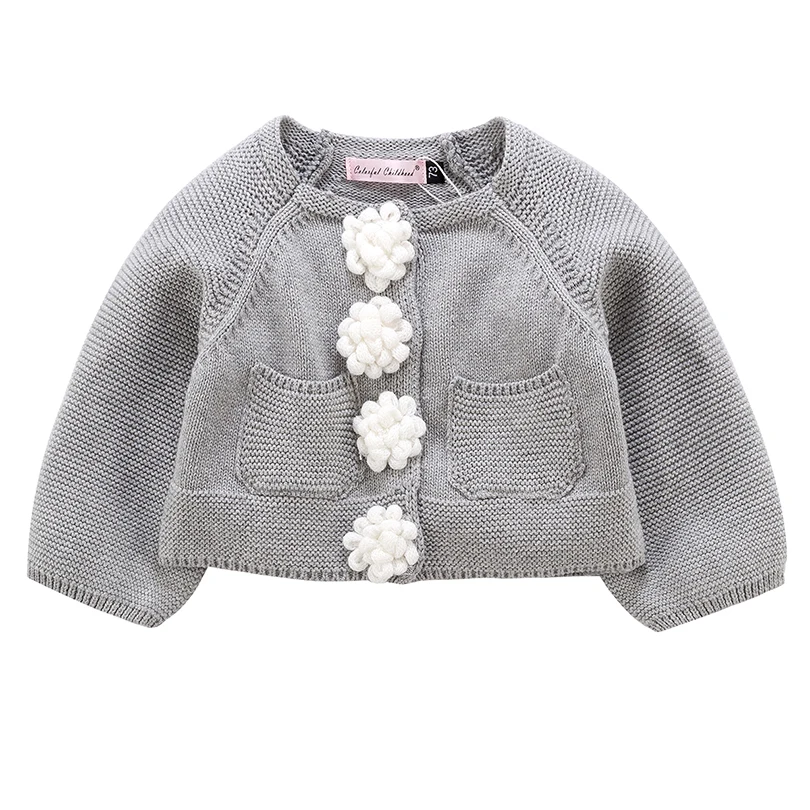Детская трикотажная одежда с длинными рукавами; свитера для новорожденных девочек; одежда с милыми цветами; зимний Кардиган; vetement bebe fille hiver - Цвет: grey