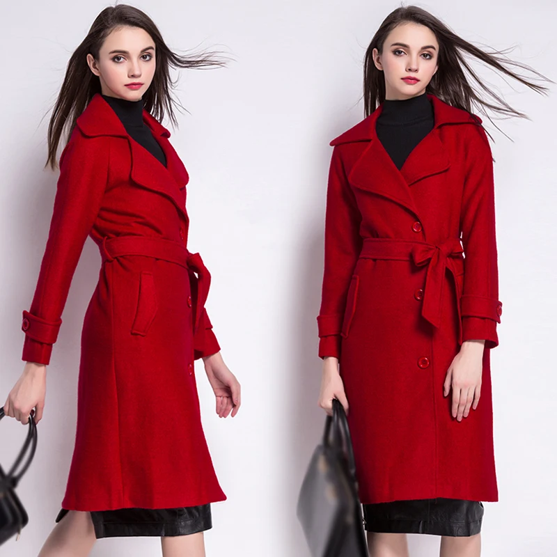 Et Feminino Femmes Chaud Outwear Laine Green Manteaux 2018 Mélanges red Épaissir Nouveau Casaco D'hiver Manteau Vestes Femle violet Mince Longue AOaqw8tz