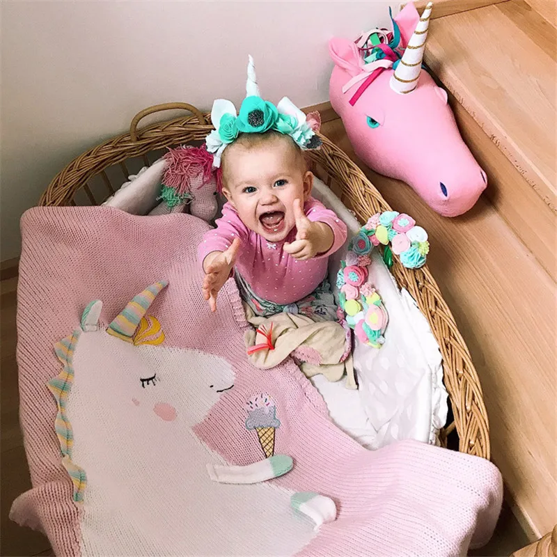 Детское одеяло для новорожденных; вязаное одеяло с рисунком единорога для малышей; мягкая флисовая детская коляска; одеяло для кроватки; размер 60*120 см